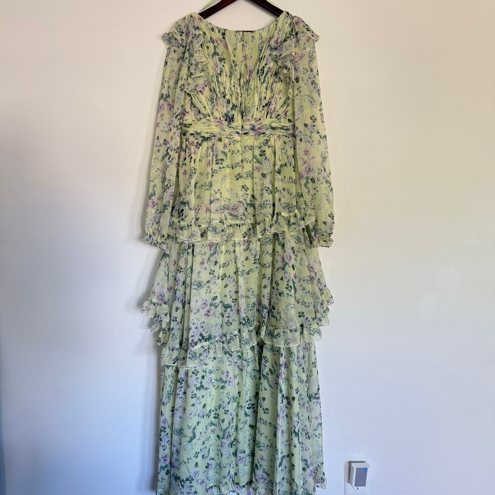 Mac Duggal Tiered A-Line Long-Sleeve Ruffled Chiffon Gown Size 4 - Picture 8 of 10